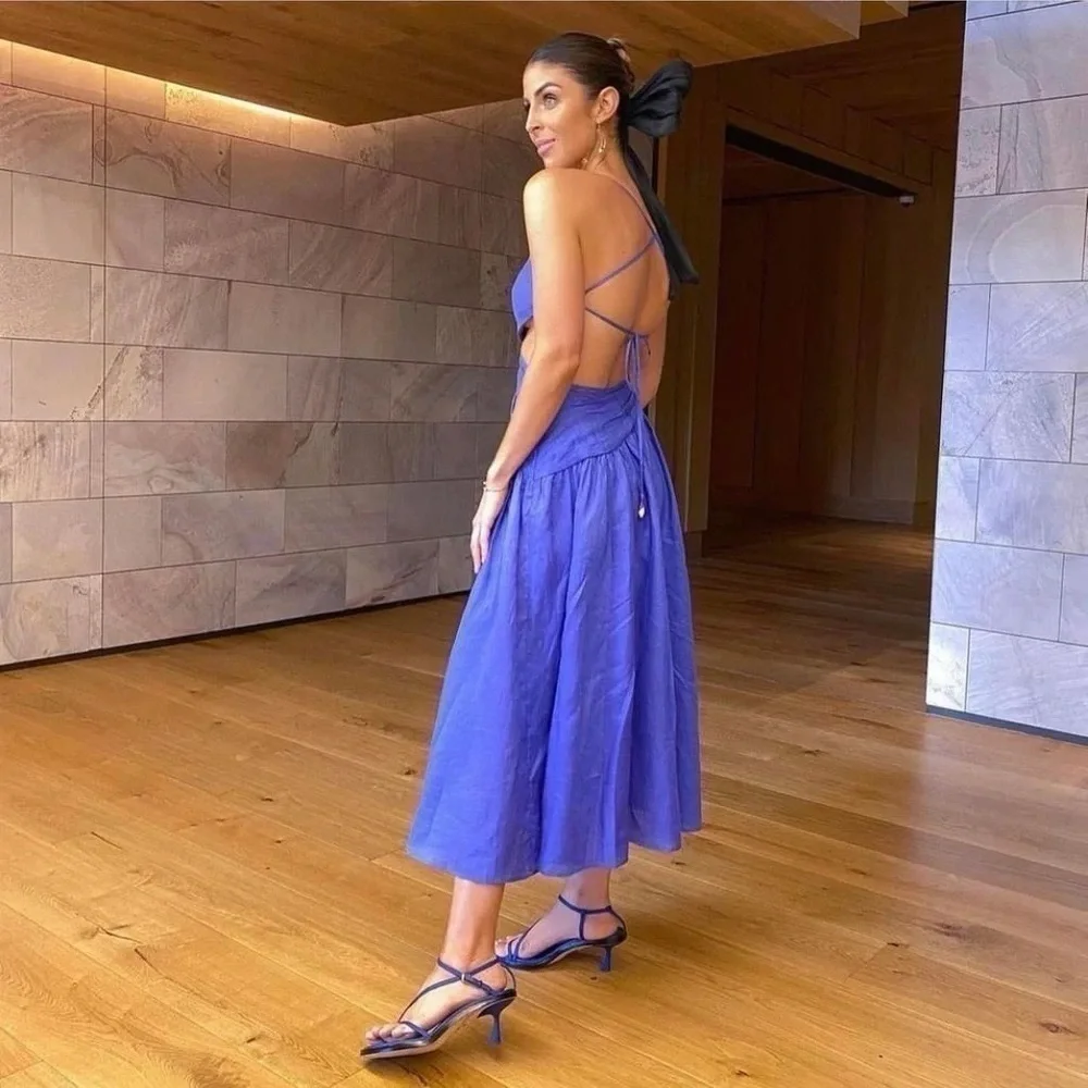 Zimmermann Tropicana Asymmetric Linen Cutout Midi Dress Blue Size 12 NWT - Picture 11 of 12